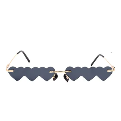 Fashion Siamese Heart-shape Frameless Sunglasses Avant-garde Metal Resin