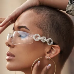 Fashion Rhinestone Decor Sport Polygon UV Protection Sunglasses