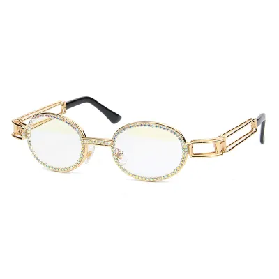Fashion Small Round Rhinestone Decor Metal Frame Sunglasses