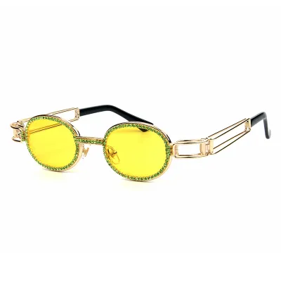 Fashion Small Round Rhinestone Decor Metal Frame Sunglasses
