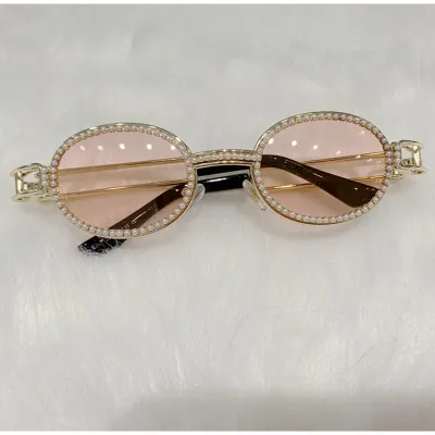 Fashion Small Round Rhinestone Decor Metal Frame Sunglasses