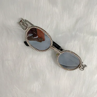 Fashion Small Round Rhinestone Decor Metal Frame Sunglasses