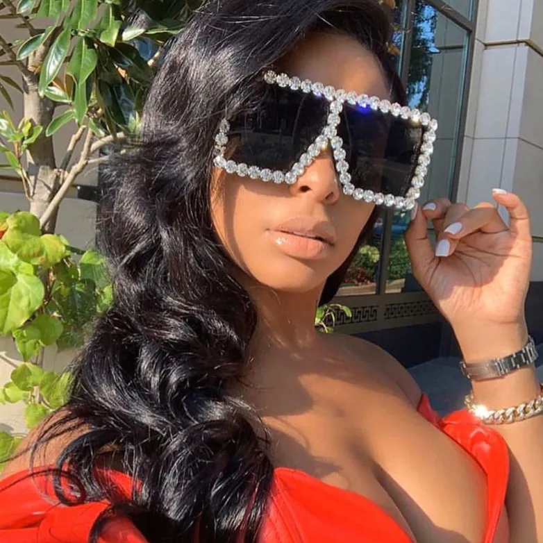 Fashion Street Shooting Big Frame Rhinestone Sunglasses