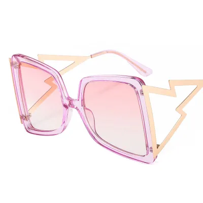 Large Frame Butterfly Sunglasses with Lightning Shape Temple Metal PC Accessories
