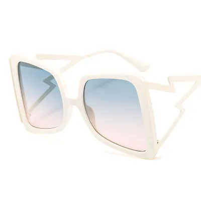 Large Frame Butterfly Sunglasses with Lightning Shape Temple Metal PC Accessories