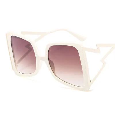 Large Frame Butterfly Sunglasses with Lightning Shape Temple Metal PC Accessories
