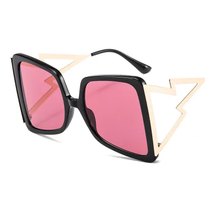 Large Frame Butterfly Sunglasses with Lightning Shape Temple Metal PC Accessories
