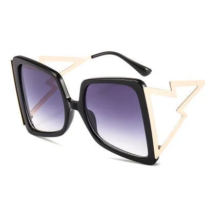 Large Frame Butterfly Sunglasses with Lightning Shape Temple Metal PC Accessories