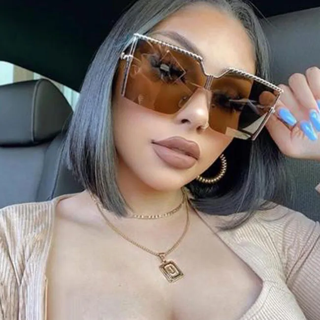 Oversized Square Frame Resin Lens Metal Sunglasses For Women Men