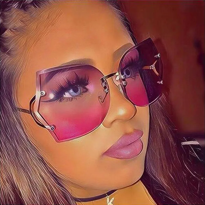 Unique Frameless Metal Temple Sunglasses