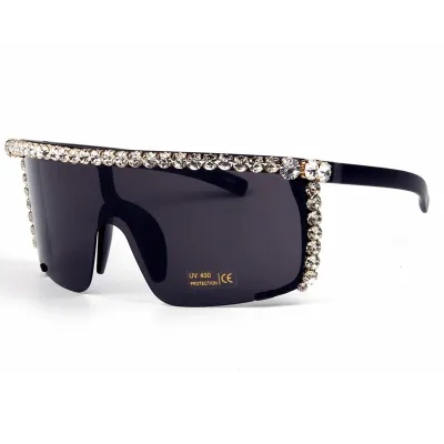 Fashion Windproof Rhinestone Decor Oversized Frame Sunglasses