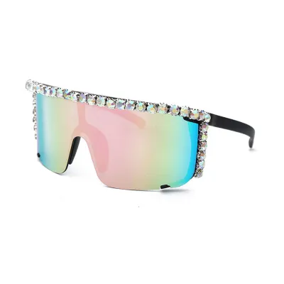 Fashion Windproof Rhinestone Decor Oversized Frame Sunglasses