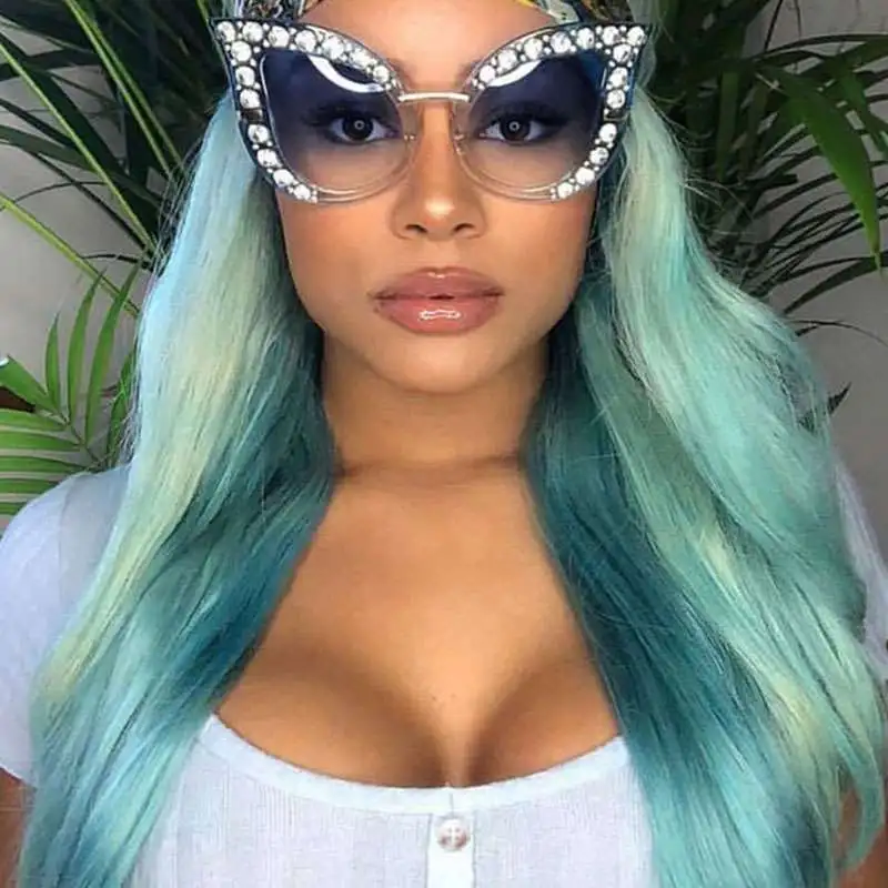 Fashion Cat Eye Rhinestone Decor Frame Sunglasses PC Lens Plastic