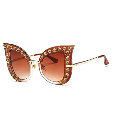 Fashion Cat Eye Rhinestone Decor Frame Sunglasses PC Lens Plastic