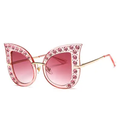 Fashion Cat Eye Rhinestone Decor Frame Sunglasses PC Lens Plastic