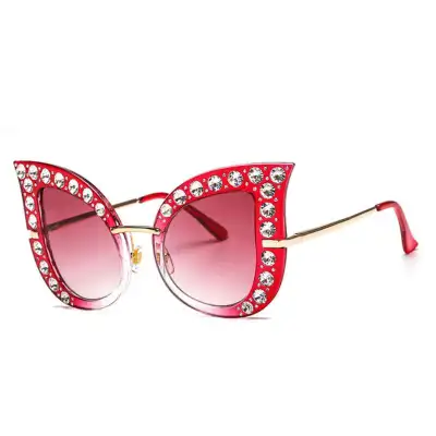 Fashion Cat Eye Rhinestone Decor Frame Sunglasses PC Lens Plastic