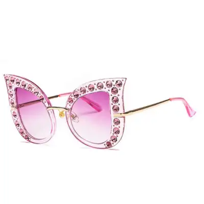Fashion Cat Eye Rhinestone Decor Frame Sunglasses PC Lens Plastic