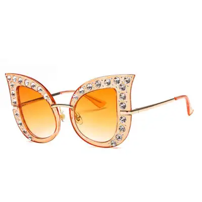 Fashion Cat Eye Rhinestone Decor Frame Sunglasses PC Lens Plastic
