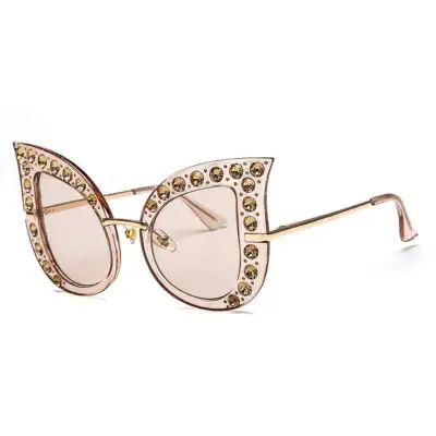 Fashion Cat Eye Rhinestone Decor Frame Sunglasses PC Lens Plastic