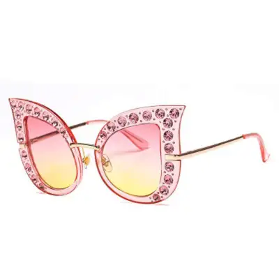 Fashion Cat Eye Rhinestone Decor Frame Sunglasses PC Lens Plastic