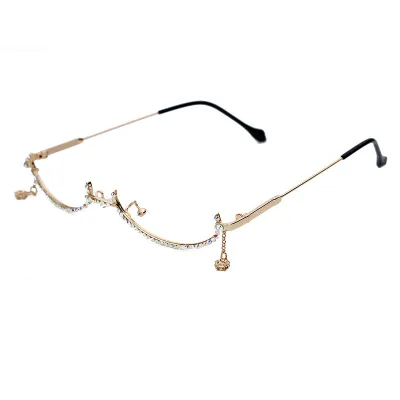 Fashion Half Frame Without Lens Rhinestone Decor Sunglasses