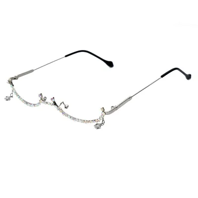 Fashion Half Frame Without Lens Rhinestone Decor Sunglasses