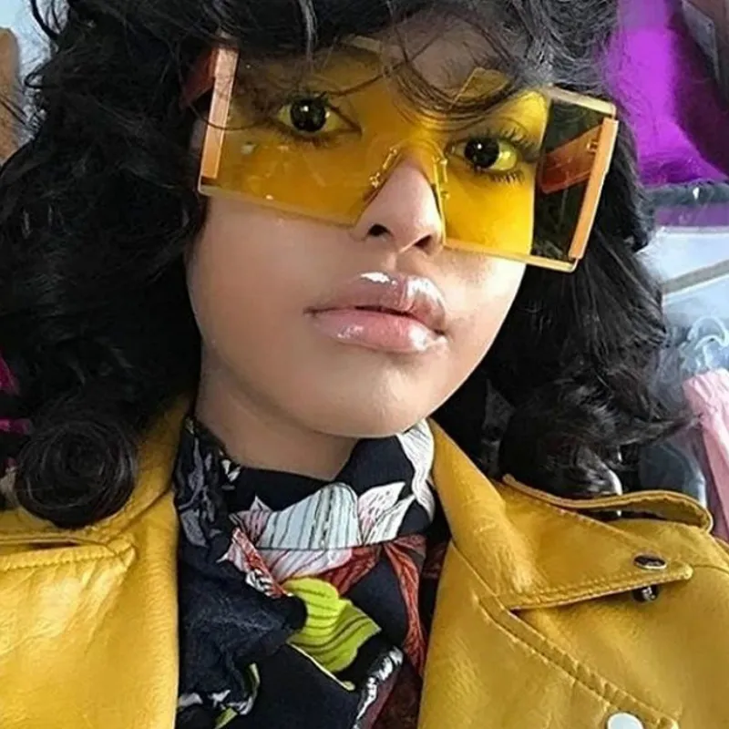 Fashion Square Lens Frameless Metal Decor Sunglasses