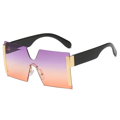 Fashion Square Lens Frameless Metal Decor Sunglasses