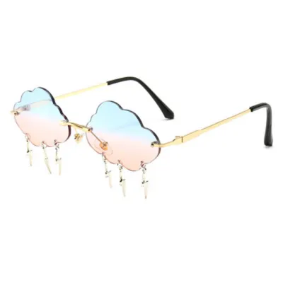 Retro Frameless Cloud Lightning Pendant Polygon Lady Sunglasses
