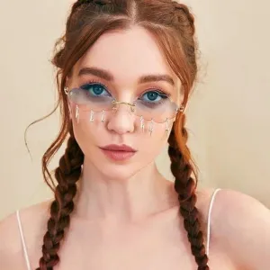 Retro Frameless Cloud Lightning Pendant Polygon Lady Sunglasses