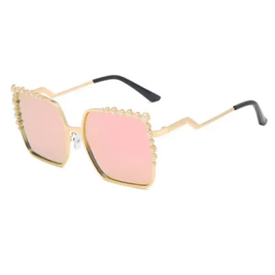 Stylish Pearl Decor Square Frame Sunglasses Women Fashion Metal PC