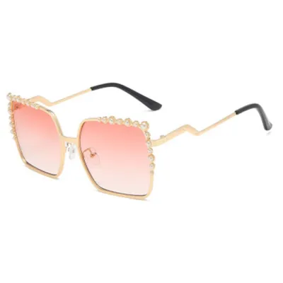 Stylish Pearl Decor Square Frame Sunglasses Women Fashion Metal PC