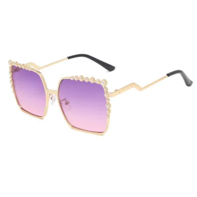 Stylish Pearl Decor Square Frame Sunglasses Women Fashion Metal PC