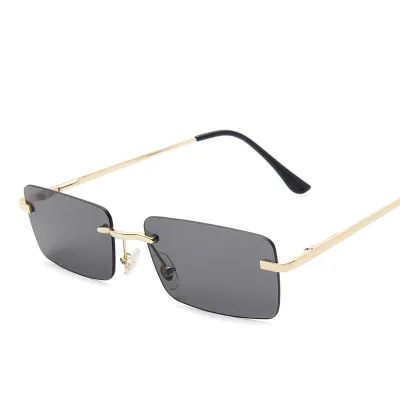 Women Retro Small Square Frameless Metal Sunglasses PC Lens