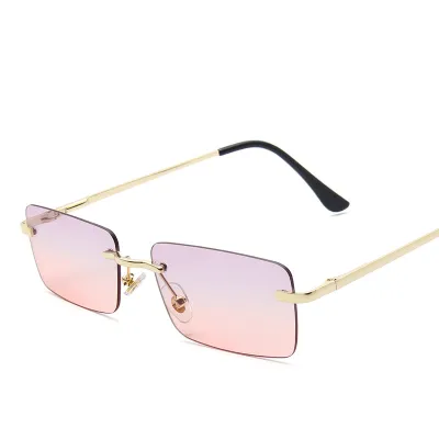 Women Retro Small Square Frameless Metal Sunglasses PC Lens
