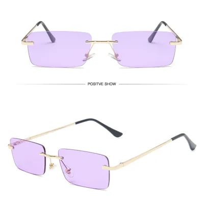 Women Retro Small Square Frameless Metal Sunglasses PC Lens