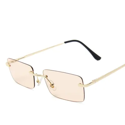 Women Retro Small Square Frameless Metal Sunglasses PC Lens