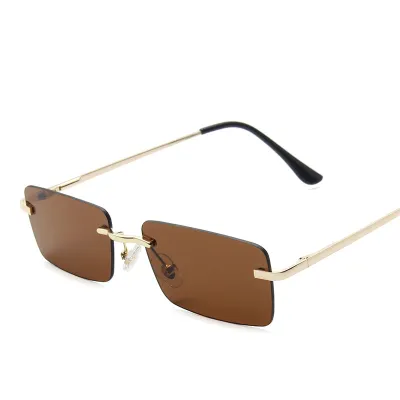 Women Retro Small Square Frameless Metal Sunglasses PC Lens