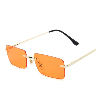 Women Retro Small Square Frameless Metal Sunglasses PC Lens