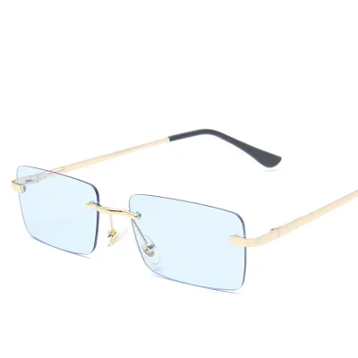 Women Retro Small Square Frameless Metal Sunglasses PC Lens
