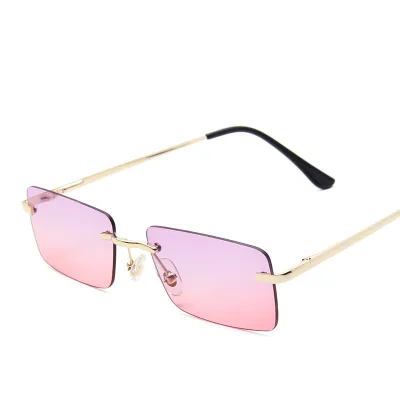 Women Retro Small Square Frameless Metal Sunglasses PC Lens