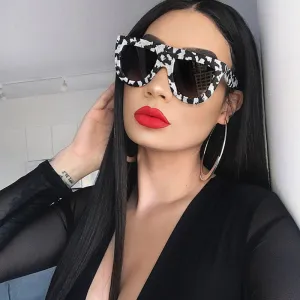 Women Marbling Big Frame Sunglasses PC Lens UV Protection