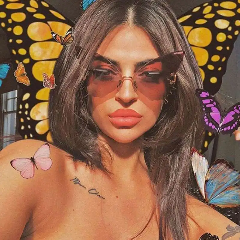 Women Butterfly Shape Design Frameless Gradient Color Sunglasses