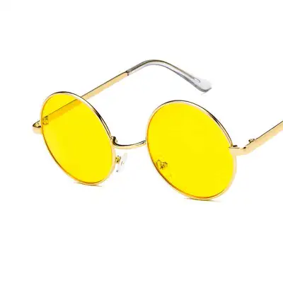 Women Retro Metal Round Frame Sunglasses Resin Lens