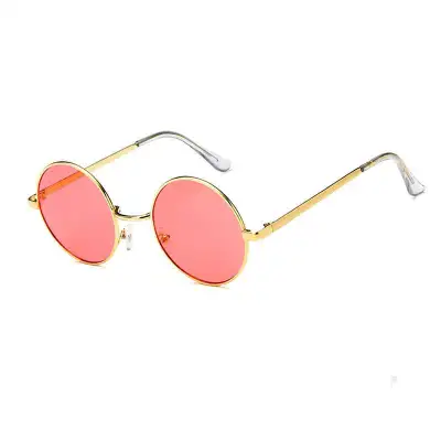 Women Retro Metal Round Frame Sunglasses Resin Lens