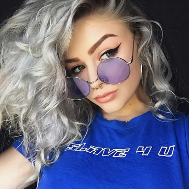 Women Retro Metal Round Frame Sunglasses Resin Lens