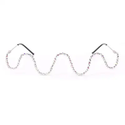 Women Creative Wave Shape Design Rhinestone Decor Sunglasses Frame