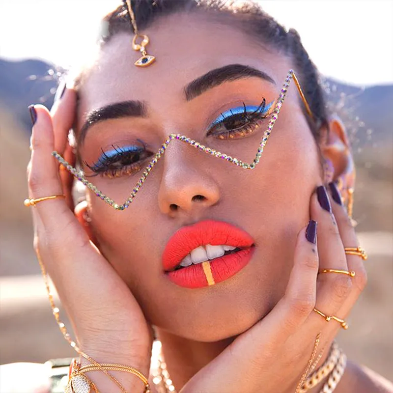 V-shaped Lensless Rhinestone Decoration Glasses Frame