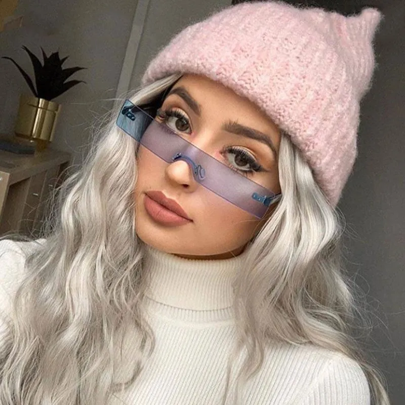 Trendy One-piece Square Frameless Vintage Sunglasses with PC Lens