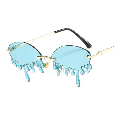 Women Unique Tears Shape Rhinestone Decor Sunglasses